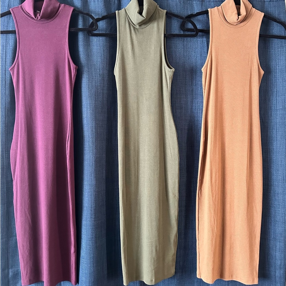 Zara Sleeveless Ribbed Turtleneck Midi Dress